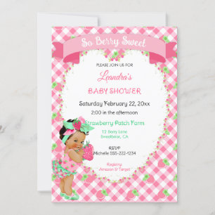 Invitation Thème Fraise Bébé Fille Gingham Rose Menthe