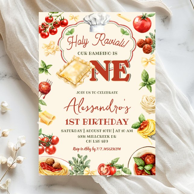 Invitation Thème garçon ravioli italien 1er anniversaire (Créateur téléchargé)