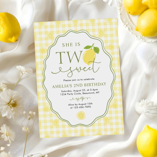 Invitation Thème gingham citron anniversaire 2 ans (Créateur téléchargé)