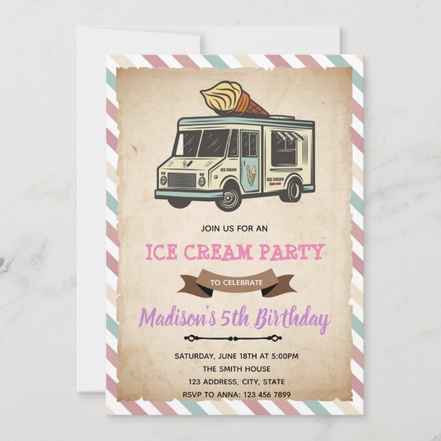 Invitation thème glace vintage camion (Devant)