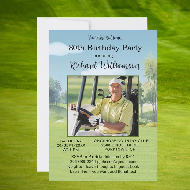 Invitation Thème golf aquarelle photo 80e anniversaire (Créateur téléchargé)