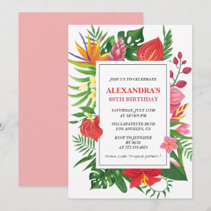 Invitation Thème hawaïen 69e anniversaire Floral Coloré