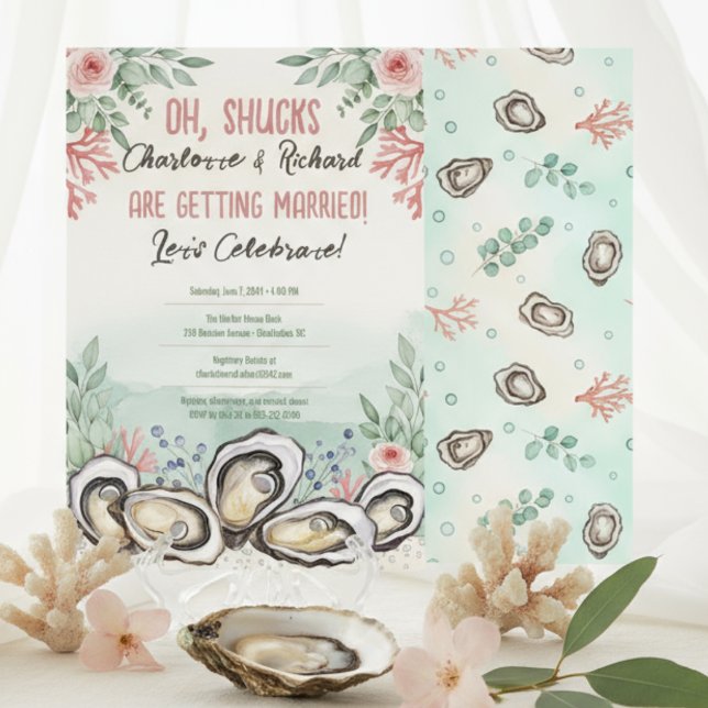 Invitation Thème Huître Côtière pour Mariage Couple Shower (Coastal Oyster Theme Couples Wedding Shower Invitation)