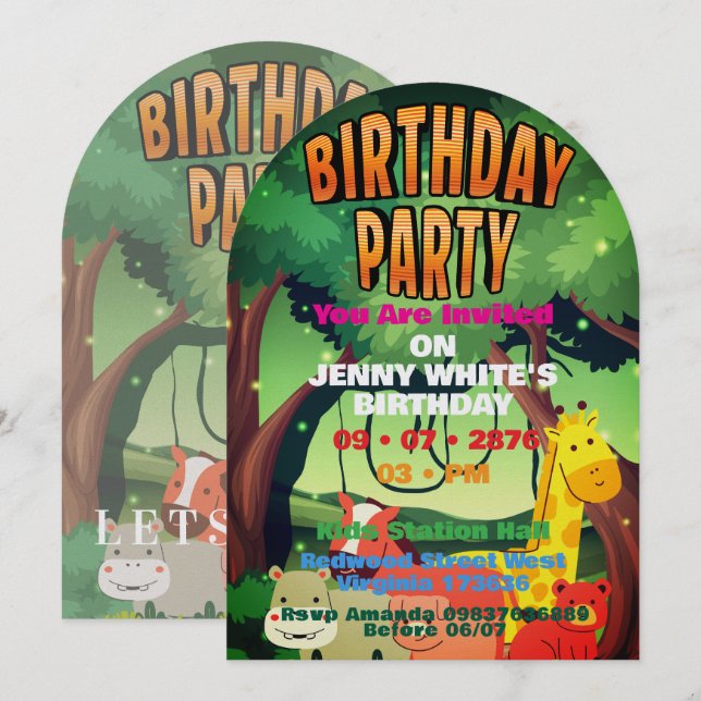 Invitation Thème Jungle  (Devant / Derrière)