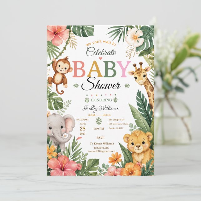 Invitation Thème jungle Baby shower  (Debout devant)