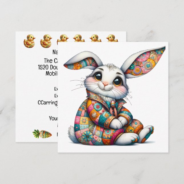 Invitation Thème Lapin de Pâques Précieux (Devant / Derrière)