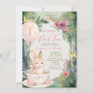 Invitation Thème Lapin Fête de Thé Premier Anniversaire Fleur