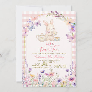 Invitation Thème Lapin Floral Goûter d'Anniversaire Rose Ging