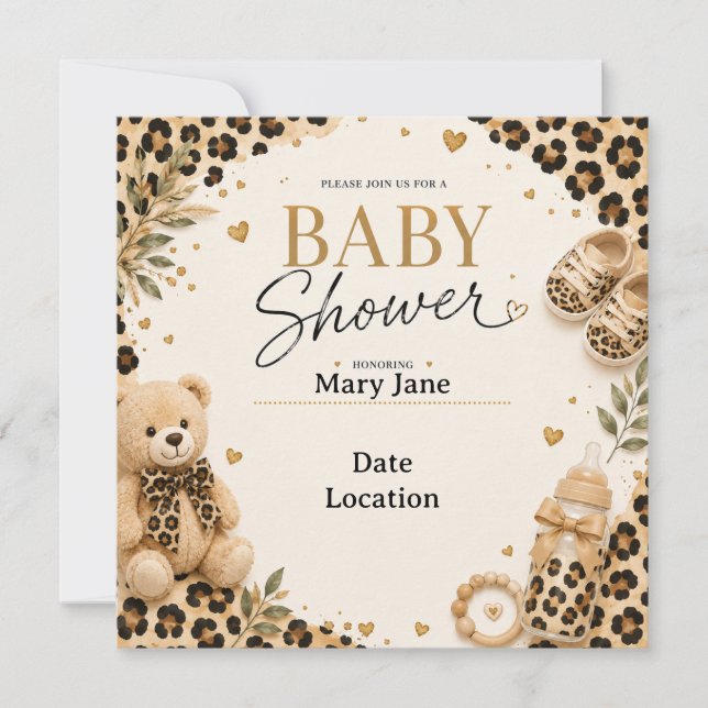 Invitation Thème léopard pour Baby Shower (Devant)