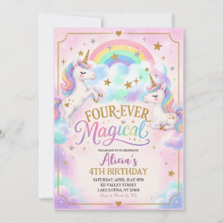 Invitation Thème Licorne Quatre-forever Magique 4ème Annivers