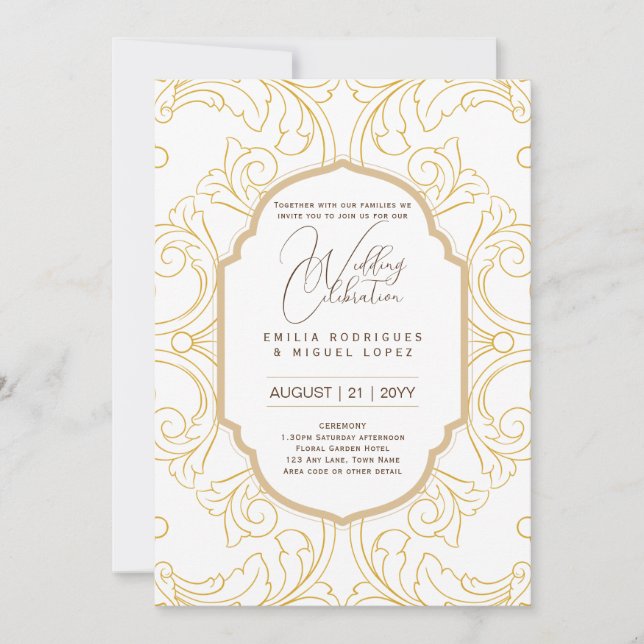 Invitation Thème Mariage d'or blanc Ornate Elegant Classy (Devant)