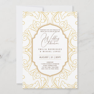 Invitation Thème Mariage d'or blanc Ornate Elegant Classy