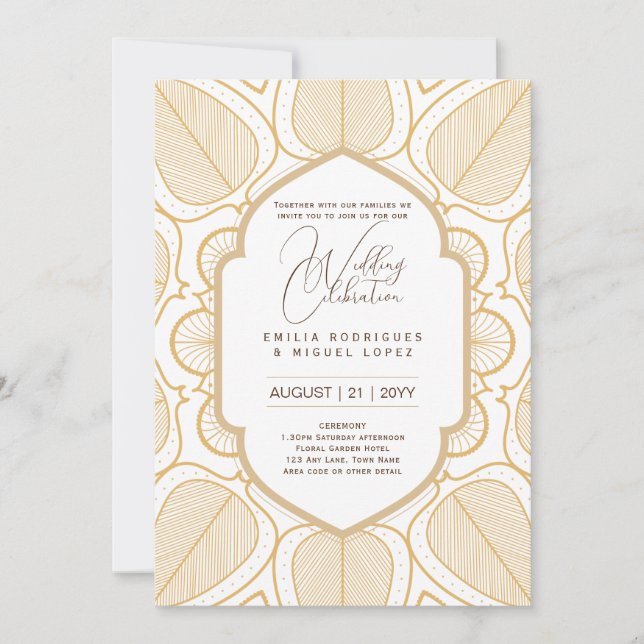 Invitation Thème Mariage d'or blanc Ornate Elegant Classy (Devant)