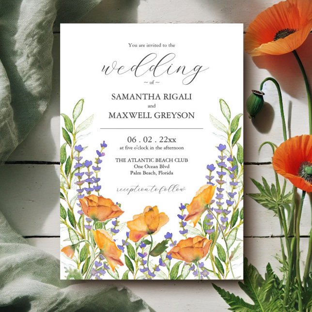Invitation Thème Mariage fleur sauvage Aquarelle Boho Fleurs (Wildflower wedding invitations watercolor floral art by Victoria Grigaliunas of Do Tell A Belle)