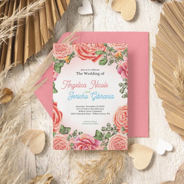 Invitation Thème Mariage rose (Créateur téléchargé)