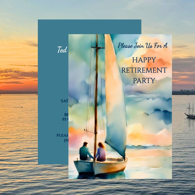 Invitation Thème Marin Fête de Retraite Joyeuse (Happy Retirement Party Sailing Theme Invitation)