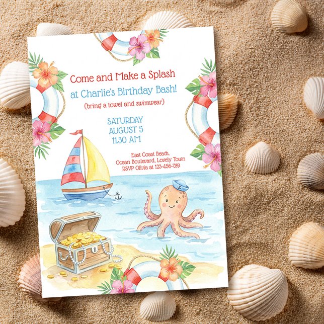 Invitation Thème Marin Tropical Océan Anniversaire Enfants (Cute kids splash party birthday invitation by Darling & May)