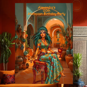 Invitation Thème marocain orange doré sarcelle d'anniversaire