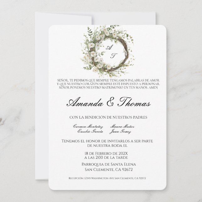 Invitation Thème minimaliste élégant mariage espagnol (Devant)