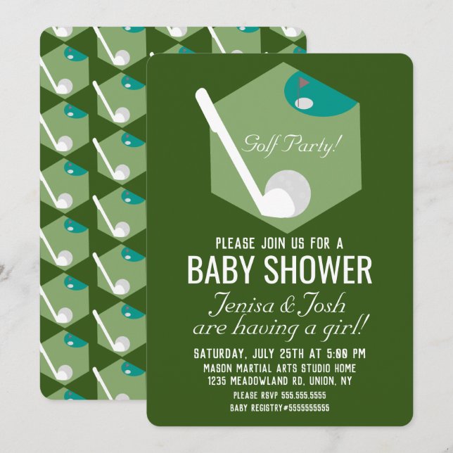 Invitation Thème Moderne de Balle de Golf pour Garçon Baby Sh (Devant / Derrière)