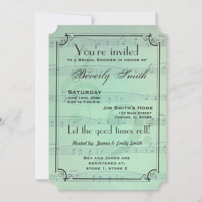 Invitation Thème musical douche nuptiale - vert menthe (Devant)