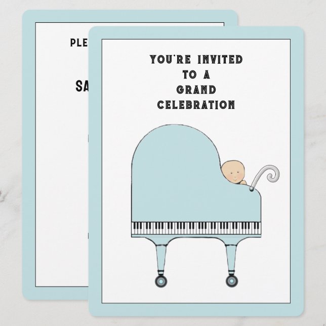 Invitation Thème musical pour Baby Shower (Devant / Derrière)