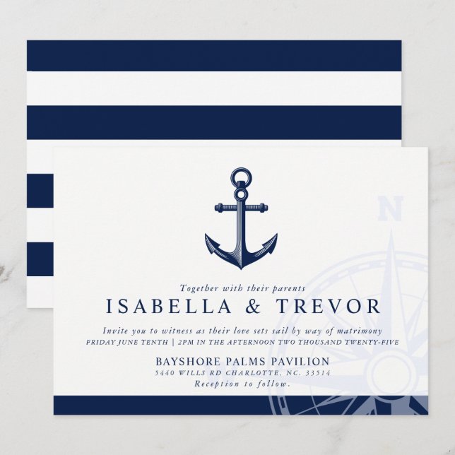 Invitation Thème Nautique | MARIAGE ANCRE VINTAGE (Devant / Derrière)