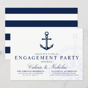 Invitation Thème Nautique   Partie Vintage d'engagement Ancre