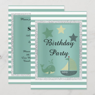 Invitation Thème nautique Sage Green fête d'anniversaire