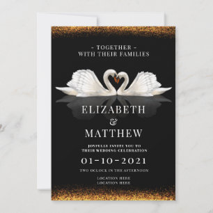 Invitation Thème noir et or avec Mariage Swans
