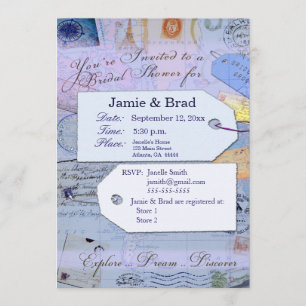 Invitation Thème nuptiale de douche de voyage dans bleu-clair