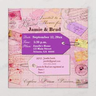 Invitation Thème nuptiale de douche de voyage dans le rose et