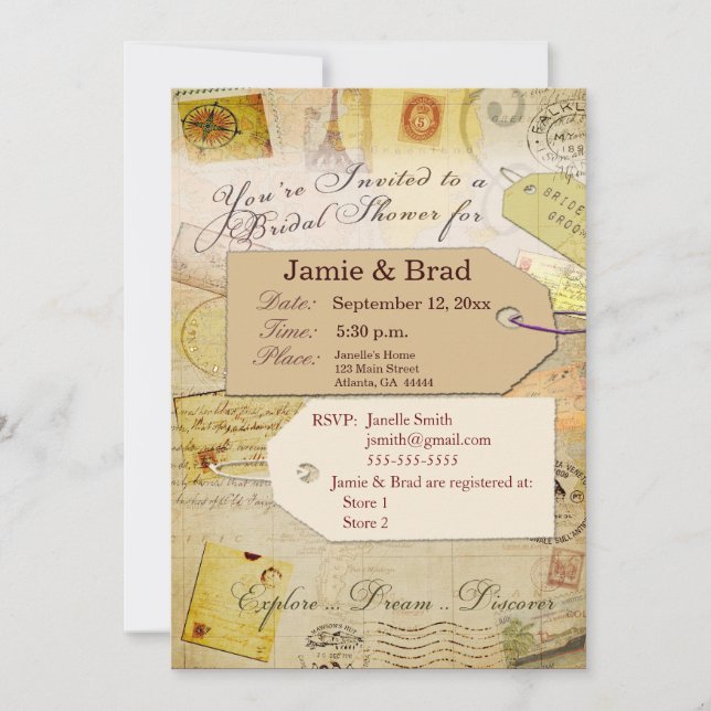 Invitation Thème nuptiale de douche de voyage en cacao et (Devant)