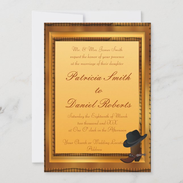 Invitation Thème occidental avec la botte et le casquette (Devant)