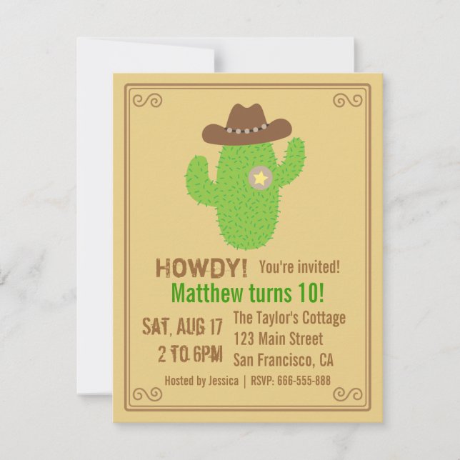 Invitation Thème occidental de cactus moderne pour fête d'ann (Devant)