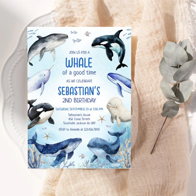 Invitation Thème Océan Sous la Mer Baleine Anniversaire (Créateur téléchargé)