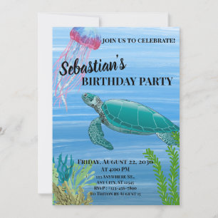 Invitation Thème Océan Tortue et Méduse