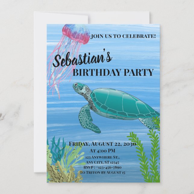 Invitation Thème Océan Tortue et Méduse (Devant)