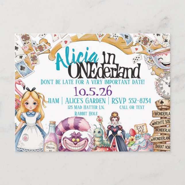 Invitation thème ONEderland Wonderland pour un pre (Devant)