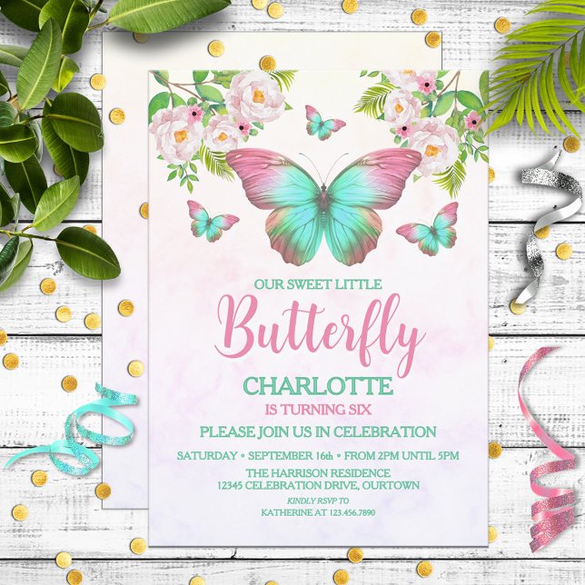 Invitation Thème papillon Fille d'anniversaire (Créateur téléchargé)