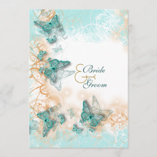 Invitation Thème papillon mariage aqua or