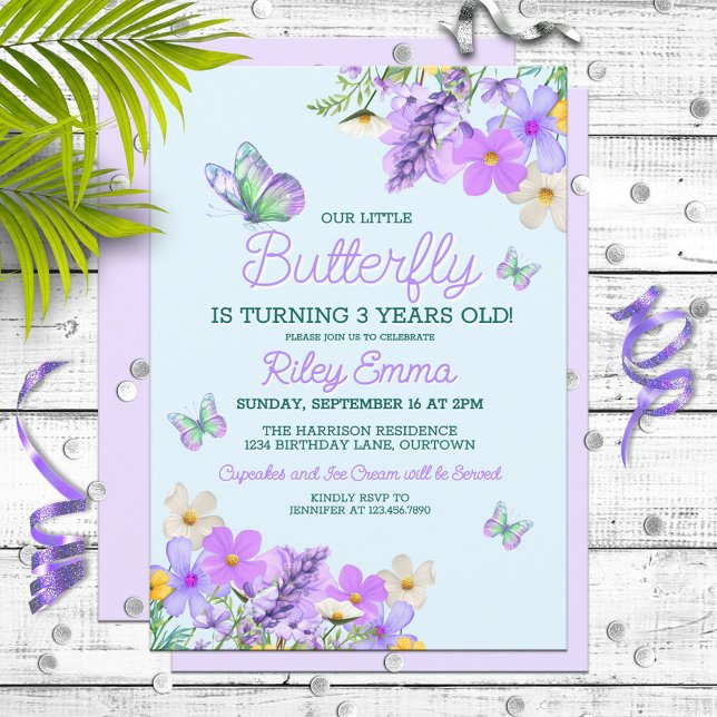 Invitation Thème Papillon Violet Douce Fille Anniversaire (Créateur téléchargé)