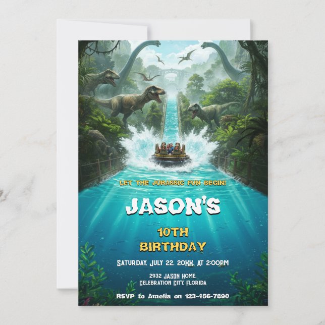 Invitation Thème Parc Jurassique Anniversaire Dinosaure T-Rex (Devant)