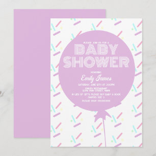 Invitation Thème pastel de Baby Shower avec Sprinkle et ballo