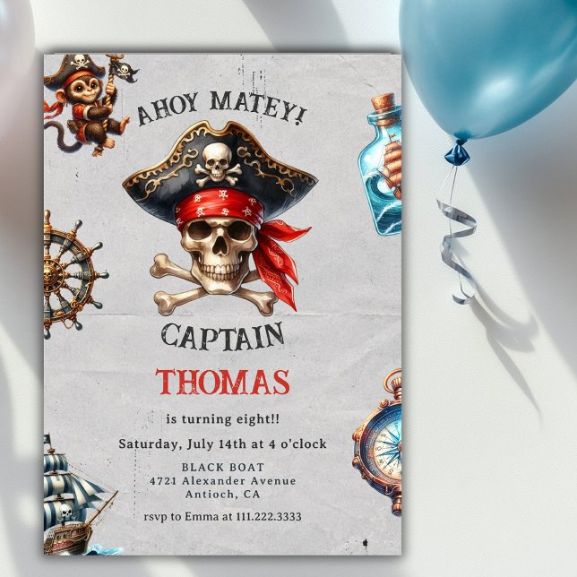 Invitation Thème Pirate Ahoy Matelot Anniversaire Tout Âge Fê (Créateur téléchargé)