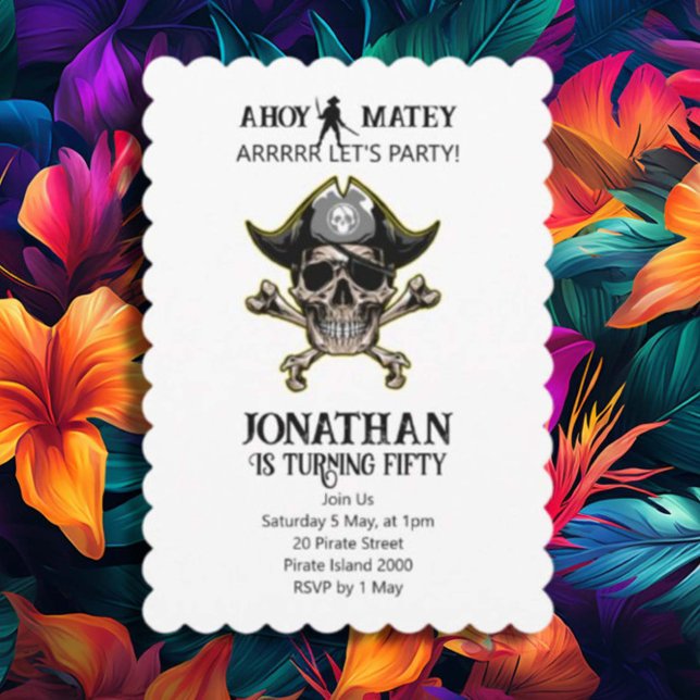 Invitation Thème pirate Fête Adulte Skull Cross Bones (If you have any questions or need assistance, just let us know. We're here to make sure your party i)