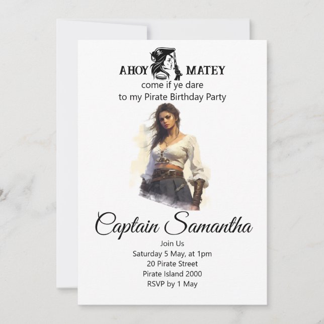 Invitation thème Pirate Girl (Devant)
