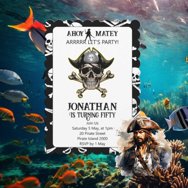 Invitation Thème Pirate Party Skull and Bones (Pirate Themed Birthday Party Invitation)
