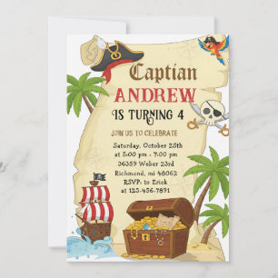 Invitation Thème pirate personnalisé pour l'anniversaire d'un