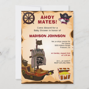 Invitation Thème Pirate Rustique Vintage pour Baby Shower